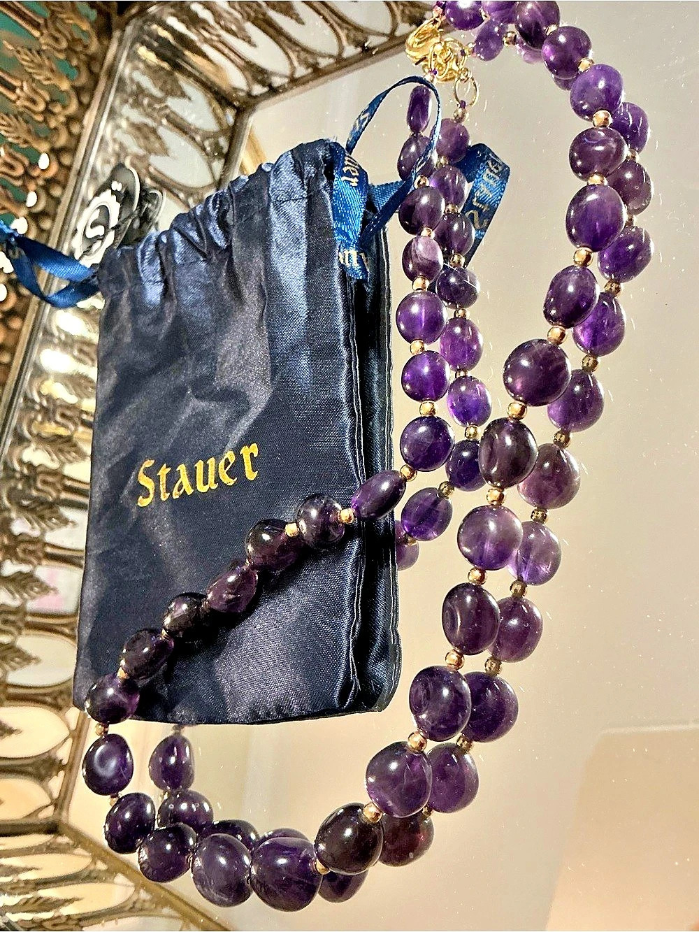 Stauer Amethyst Necklace with Gold-Tone Beads & Clasp